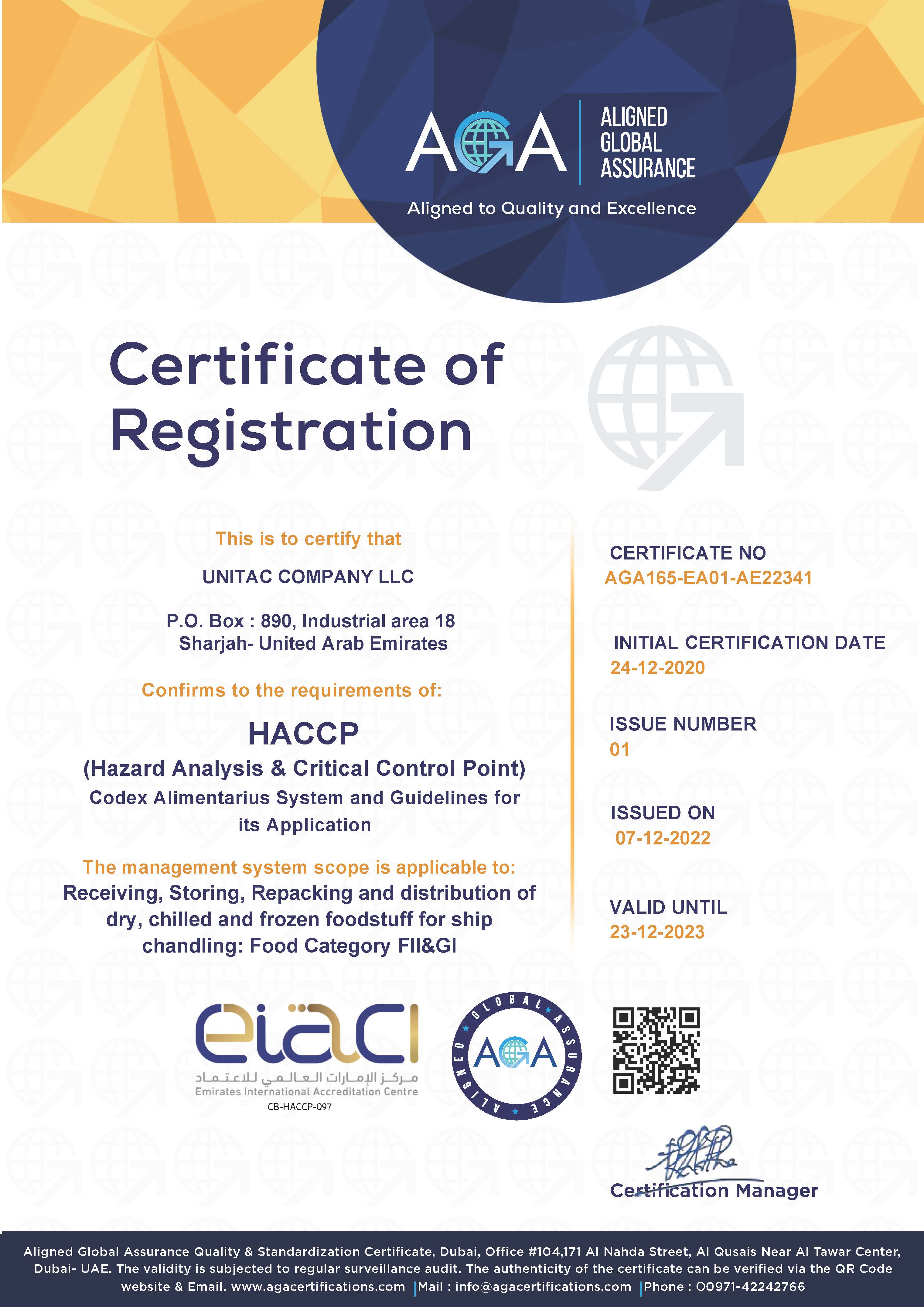 HACCP - UNITAC COMPANY LLC EXP-23-12-2023